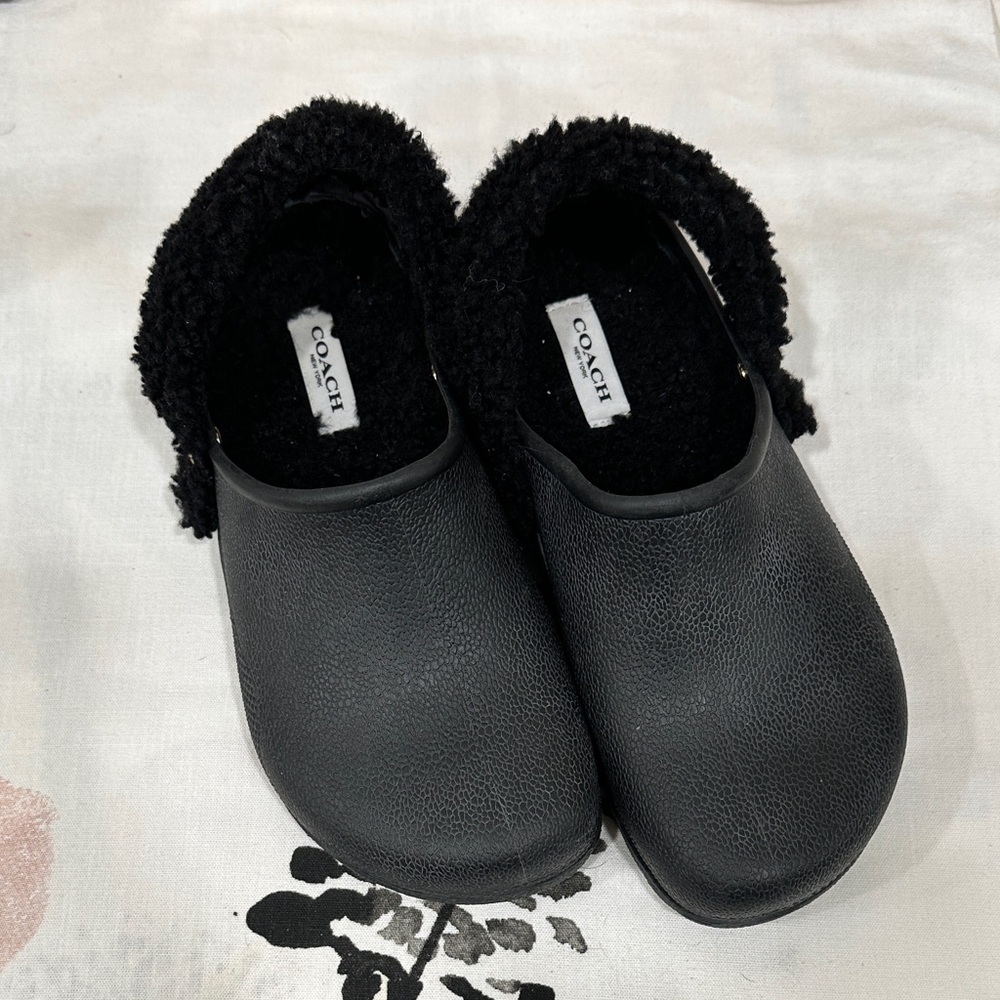 Coach Black Lola Shearling Clogs - Picture 3 of 9